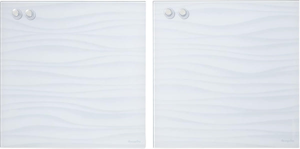 ECR4KIDS Magnetic Dry-Erase Glass Board, 17.5in x 17.5in, Wall-Mounted Whiteboard, 2-Pack, White Waves