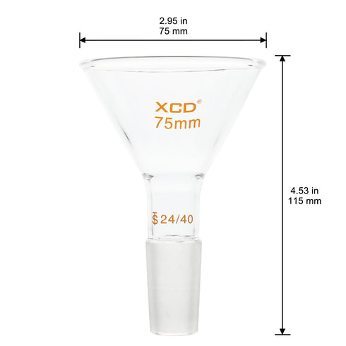 Glass Powder Funnel, Borosilicate Glass Filter Funnel, Short Stem with 75 mm Top Outer Dimension, 24/40 Inner Joint