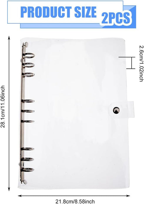 SUPERFINDINGS 2PCS Clear B5 Notebook Binder PVC Plastic Binder Covers 9-Ring Loose Leaf Binder 11.02x8.6x1.02inch Planner Binder Round Ring Clear Binder Cover Protector Snap by SUPERFINDINGS