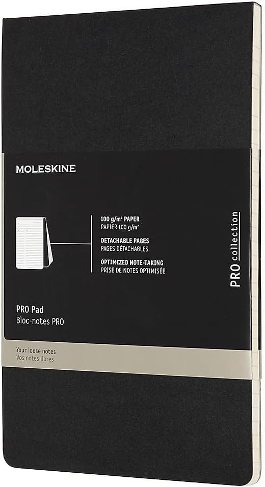 Moleskine PRO Pad, Large Soft Cover, Black, 5" x 8.25", Ruled/Lined, 96 Pages for Writing and Notes