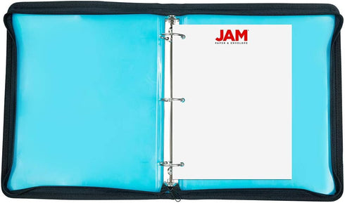 JAM PAPER Plastic Zipper 1 Inch Binder, Blue 3 Ring Binder, Sold Individually