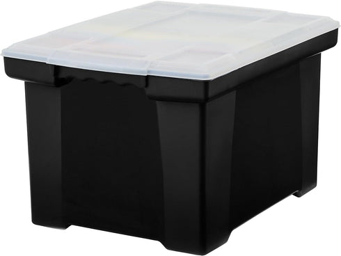 Storex Plastic File Tote Storage Box, Black/Silver, Letter/Legal Size, Snap-On Lid