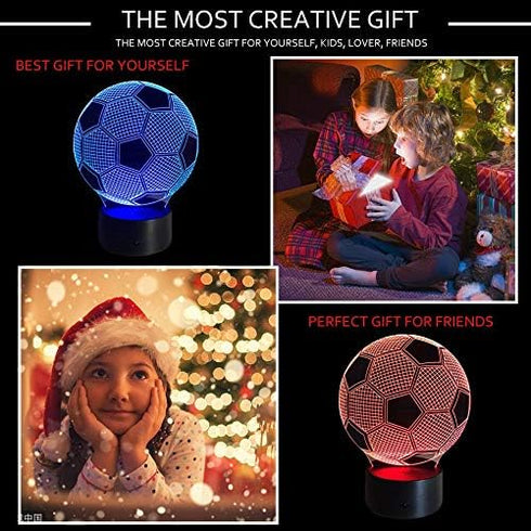 Wiscky 3D 7 Soccer Night Lights for Kids Illusion Football Lights Lamp LED Colors Changing Touch Table Desk Lamps