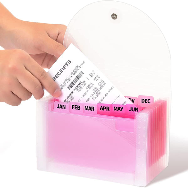 H4D 13 Pocket Accordion File Organizer, Coupon Receipt Holder, 7x4.5 Inches, Pink