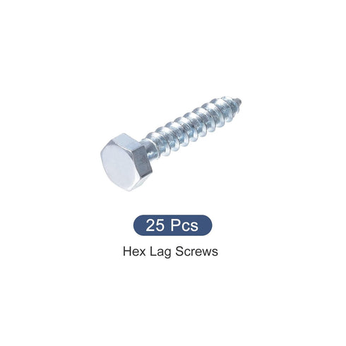Hex Lag Screws (M6x30mm) 25 Pcs, Carbon Steel Self-Tapping Wood Bolts for Household Applications