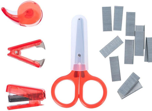 Mini School Supplies Kit, Aesthetic Mini Stapler, Mini Tape Dispenser, Mini Scissors, Red
