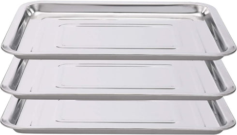 DOWEI 3 Pack Stainless Steel Trays, 13.5" X 10" Surgical Flat Bottom Trays for Dental Medical Body Piercing Lab Supplies
