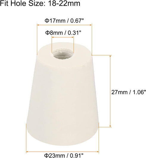 MECCANIXITY Rubber Tapered Plug 17mm to 23mm with 8mm Hole Test Tubes Bungs Stopper White for Lab Home 10 Pieces
