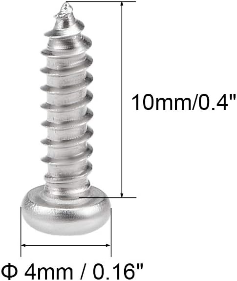 uxcell 2.6x10mm Self Tapping Screws Phillips Pan Head, 316 Stainless Steel Fasteners, 50Pcs