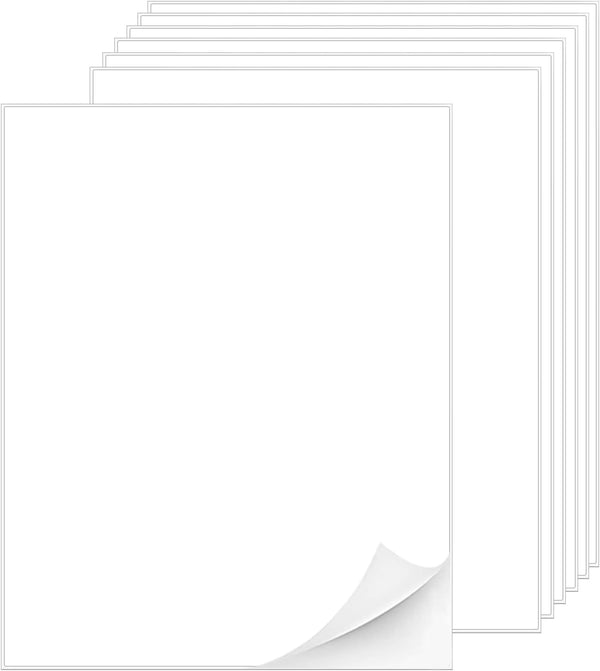 Printable White Sticker Labels, 100 Sheets, 8.5" x 11" Full Sheet for Laser & Inkjet Printers