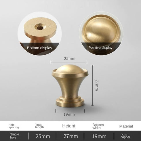 SANCHAKOU 2Pcs 25 19 27mm Furniture Knobs Wardrobe Door Round Single Hole Gold Bedside Table Full Copper Cabinet Handle