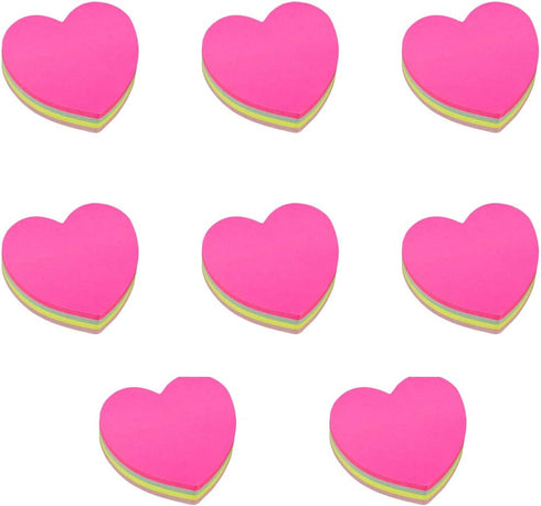 Heart Shape Sticky Notes, 8 Pcs Colorful Bright Memo Pads, 100 Sheets Each