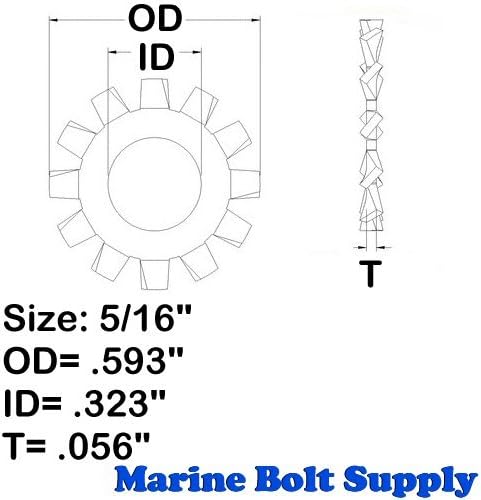5/16" Stainless Steel External Tooth Star Lock Washers, Pack of 100pcs, Marine Bolt Supply