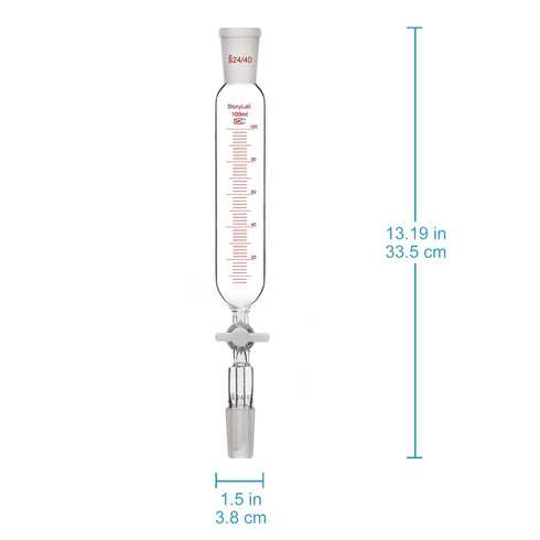 stonylab Pressure Equalizing Addition Funnel, 24/40 Joint Borosilicate Glass, Graduated Dropping Funnel, 100 ml