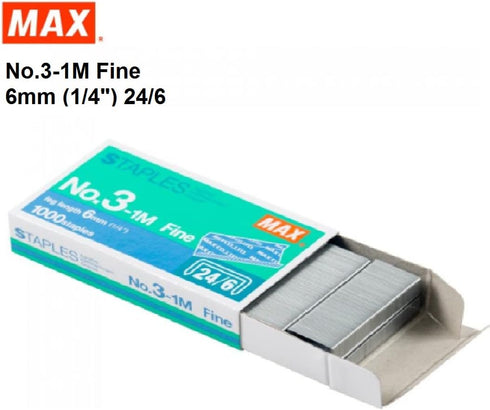 PLESIU MEselected MAX No.3-1M Flat Clinch Staples (24/6) for Office, 4 Boxes (4,000 Staples), Silver
