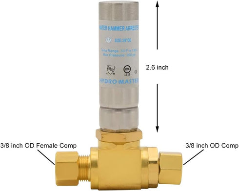 HYDRO MASTER Tee Water Hammer Arrestor, 3/8" OD Comp. x 3/8" OD Female Comp.