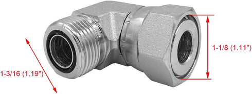 FS6500-12-12 Hydraulic Adapter Fitting 3/4" Male O-Ring Face Seal(1-3/16"-12 NPT) × 3/4" Female O-Ring Face Seal Swivel Nut(1-3/16"-12 NPT) 90°Pipe Joints Elbow/Corner Carbon Steel by BEITERSTOE