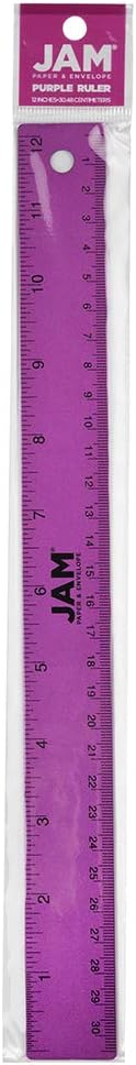 JAM PAPER Strong Aluminum Ruler - 12 Inch Metal Ruler with Non-Skid Cork Backing - Purple Metallic