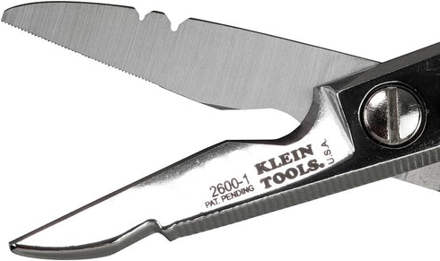 Klein Tools 26001 6.75-Inch All-Purpose Electrician's Scissors, Made in USA, Serrated Blades, Cable Cutting Notch