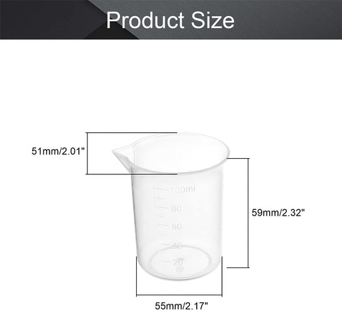 Othmro Measuring Cups 100ml/3.38oz PP Plastic Graduated Beaker Transparent for Lab Kitchen Liquids 4pcs by Othmro