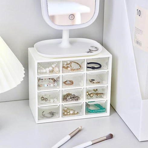 Mini Desktop Drawer Box, 12 Compartments Plastic Desk Organizer for Office, School, Jewelry Storage