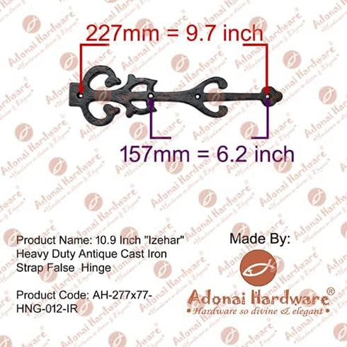 10.9 Inch False/Faux/Dummy (2 Pack, Adonai Hardware Izehar Heavy Duty Antique Cast Iron Strap Hinge Fronts Black Powder