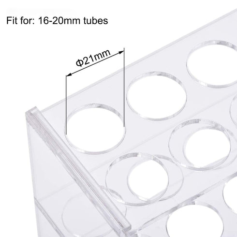 Acrylic Test Tube Holder Rack for 25ml Centrifuge Tubes, Clear with 12 Sockets