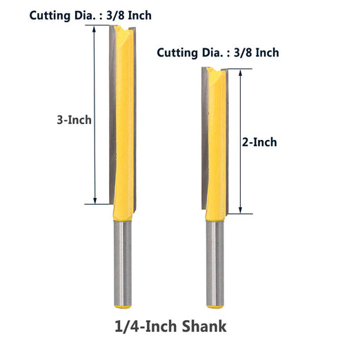Yakamoz 2Pcs Long Straight Router Bit Set, 1/4-Inch Shank, Double Flute Wood Milling Cutter, 2" & 3" Cutting Height