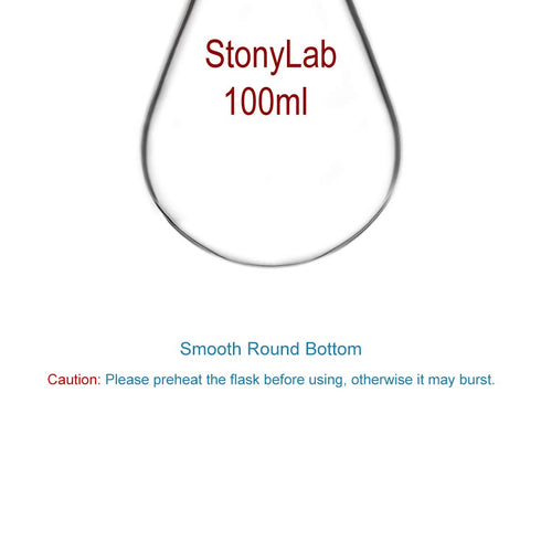 StonyLab Borosilicate Glass 100mL Heavy Wall Single Neck Recovery Flask, 24/40 Outer Joint
