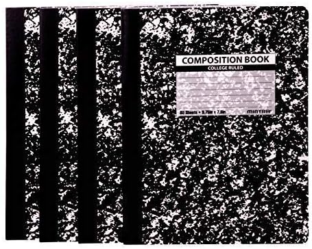 Mintra Office Composition Books - Sturdy Flexible Cover (4 Pack, Black Marble Comp - College Ruled)