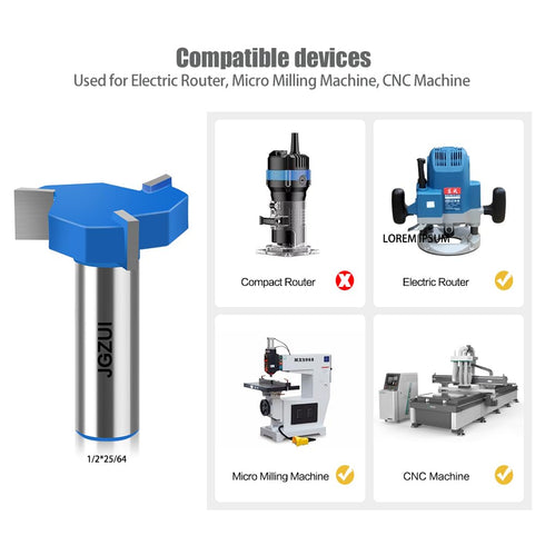 JGZUI Set,1/2" 25/64", Three-Blade Slot Cutter Router Bit, ''T'' Type Slotting Bit , Slot Router Bit Shank,Cutting