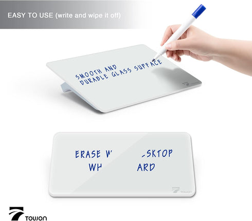 TOWON Small Glass Dry Erase Board - 8x6 Inches Desk White Board with Mini Easel Pad Set for Office, Home, School