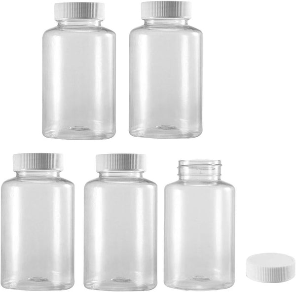 uxcell 300ml/10.1oz Plastic Lab Chemical Reagent Bottle, Wide Mouth Liquid Storage Container, 5pcs