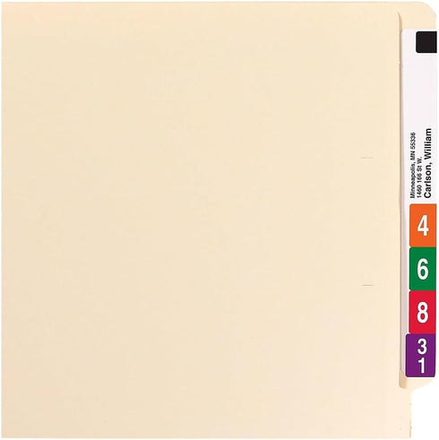 Smead 100% Recycled End Tab Fastener File Folder, Manila, 2 Fasteners, Letter Size, 50 per Box