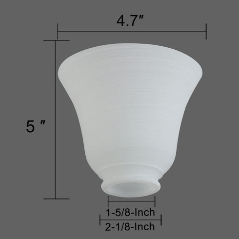 2 Pack 2-1/8-Inch G0075 White Frosted Spiral Textured Glass Lamp Shades, Bell Shaped Light Fixture Replacement Globe