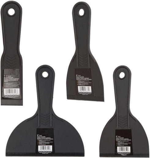 Edward Tools Plastic Knife Set, 4 Piece Heavy Duty Putty Knife Set with 1 1/2 Putty Knife and Spreader