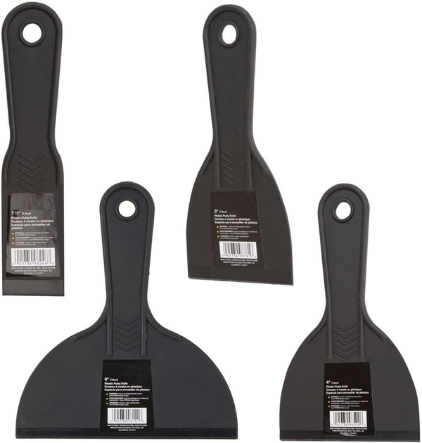 Edward Tools Plastic Knife Set, 4 Piece Heavy Duty Putty Knife Set with 1 1/2 Putty Knife and Spreader