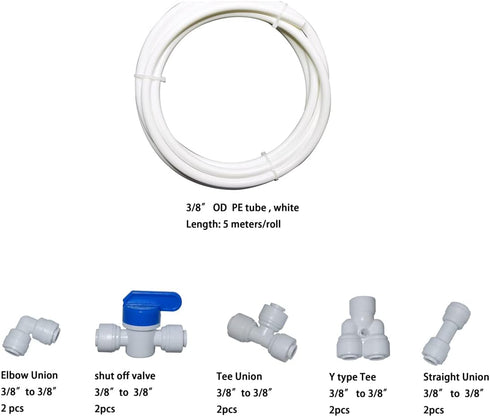 10 pcs Quick Connect Push In Water Purifiers Tube Fittings, 1cm, with 5m White Tubing Hose for RO System