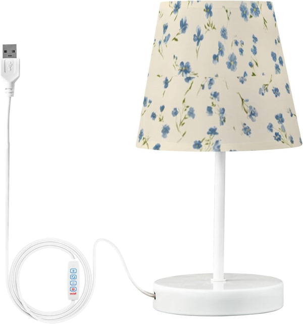 ALAZA Bedside Lamp French Blue Flower Wildflowers Table Lamp for Bedroom Desk