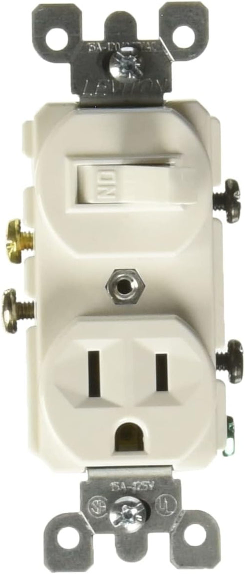 Leviton 5225 Duplex Style Combination Single Pole Switch/Receptacle, 15 Amp, Grounding, White