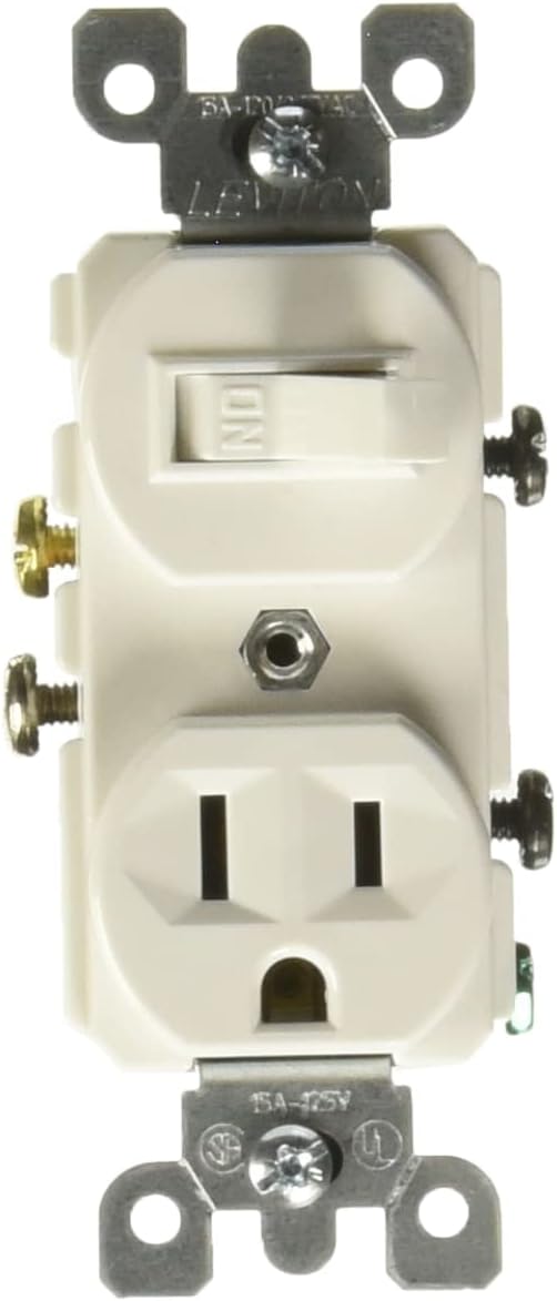 Leviton 5225 Duplex Style Combination Single Pole Switch/Receptacle, 15 Amp, Grounding, White