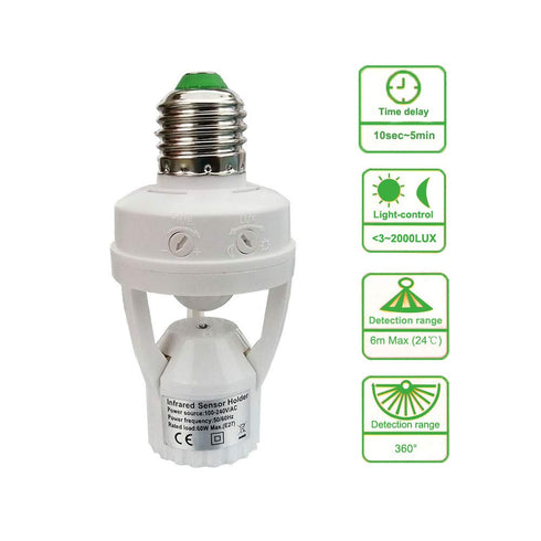 Taigeguang Socket,E26 E27 Bulb (3 Pack) Motion Sensor Light PIR Motion Screw Adapter Indoor Use Only, Auto On Off Night
