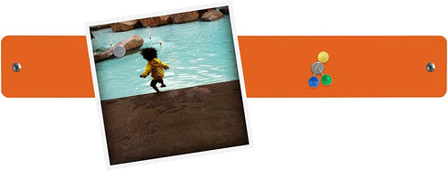 Three by Three Seattle 14 x 2.5 Inch Metal Mini Strip Frameless Magnetic Bulletin Board with 6 Magnets for Memos, Photos, Lists, and More in Office, Home, or School Décor (2 Pack, Orange) by Three by Three
