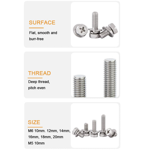 binifiMux M6 x 20mm Battery Terminal Bolts and Nuts, Stainless Steel Pack of 6 Set for ATV, Motorcycle, Boat, E-Bike,