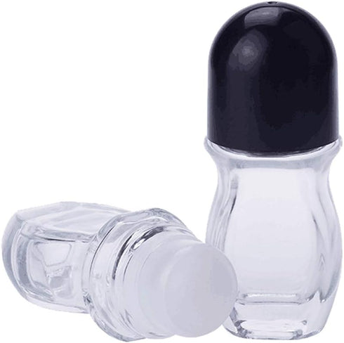 2 Pcs 50ml 1.69oz Clear Roller Bottle, Empty Glass Body with Plastic Roller