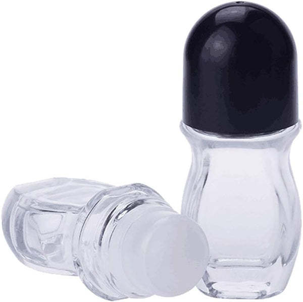 2 Pcs 50ml 1.69oz Clear Roller Bottle, Empty Glass Body with Plastic Roller