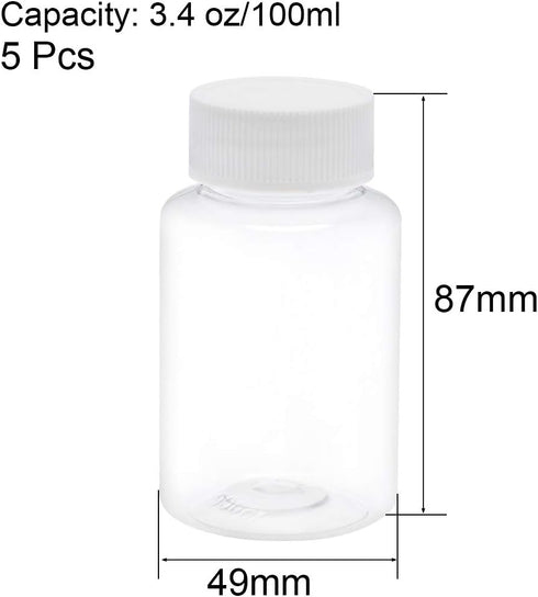 uxcell 3.4 oz/100ml PET Plastic Lab Chemical Reagent Bottle Wide Mouth Liquid/Solid Storage Container Clear Bottles w Tamper Evident Caps 5pcs by uxcell