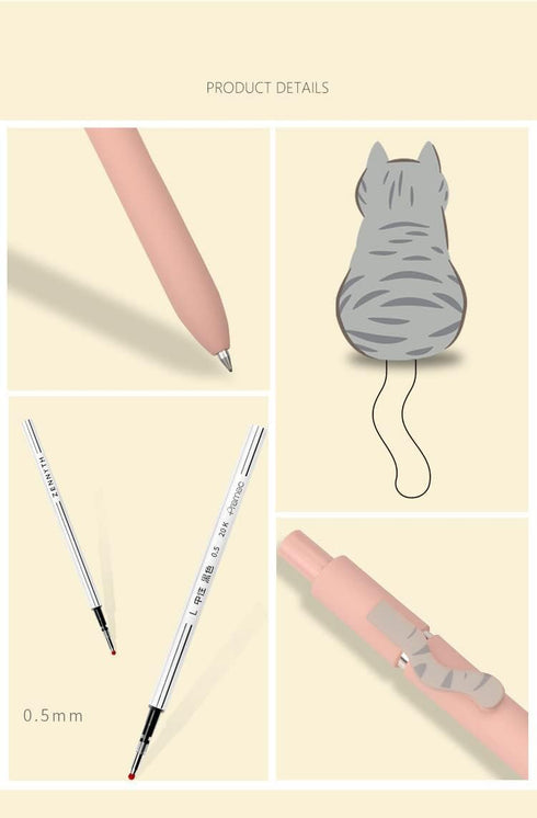 Cute Cat Tails Kawaii Pens, 0.5mm Fine Point Gel Pens, Smooth Writing Black Ink, Quick Dry Retractable Ballpoint