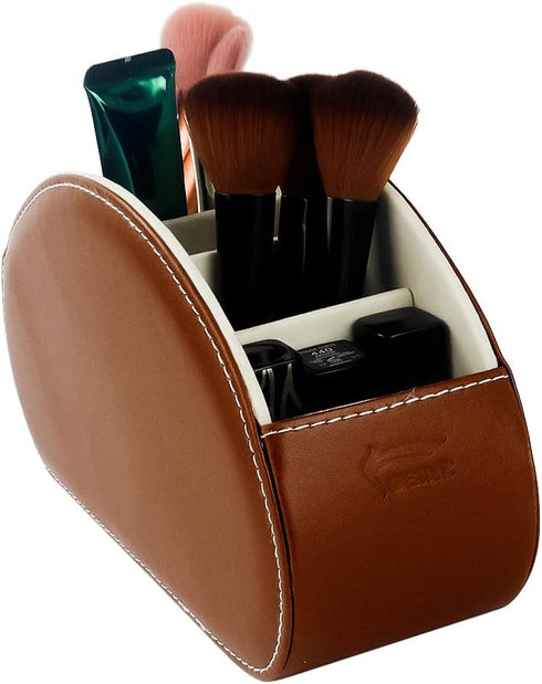 Remote Control Holder Organizer, Leather Storage with 5 Spacious Compartments for TV Remotes - Brown