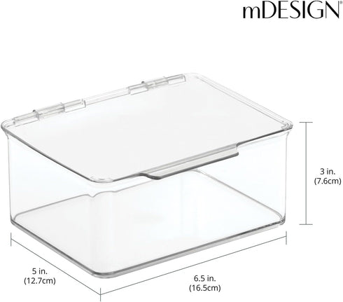 mDesign Small Plastic Home Office Storage Organizer Box with Hinged Lid for Desktops - Holds Pens, Pencils, Sticky